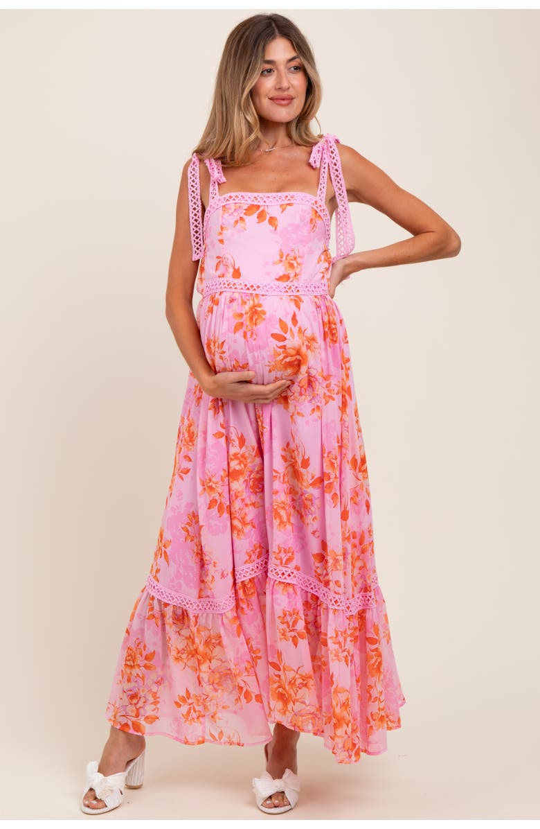 PinkBlush Floral Shoulder Tie Tiered Maxi Dress, Main, color, 