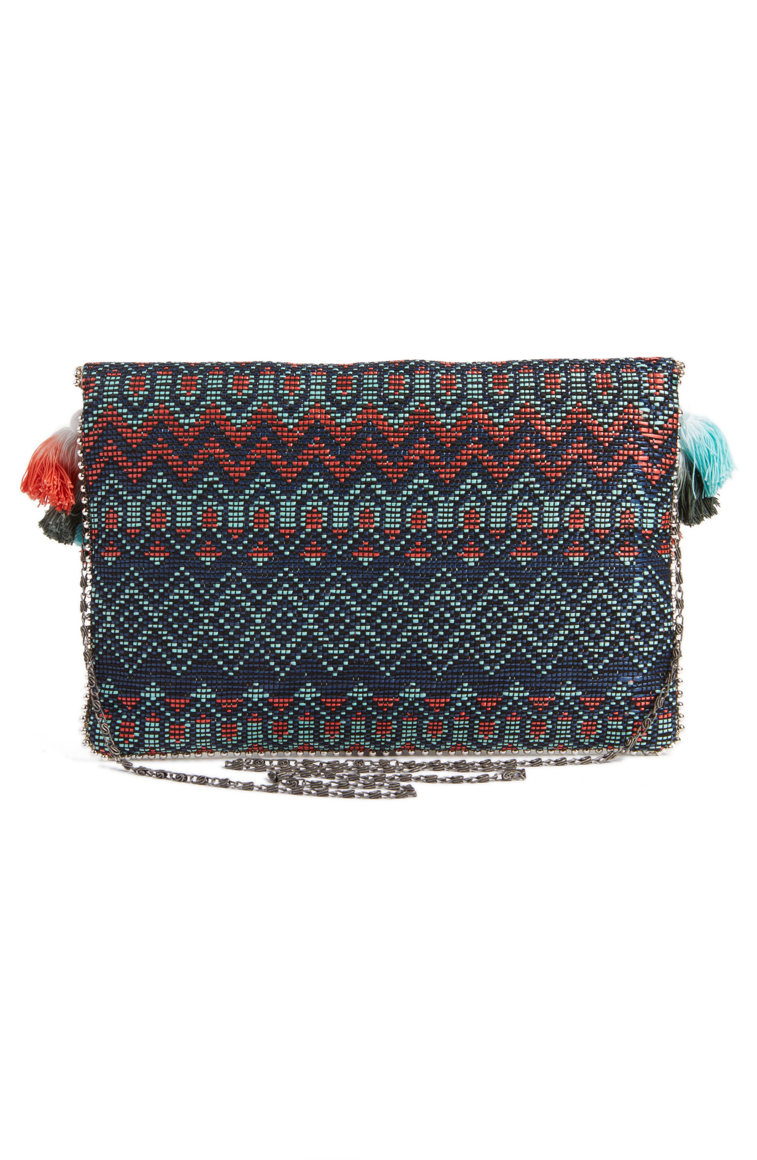 STEVEN by Steve Madden Josa Tassel & Bead Clutch, Alternate, color, 