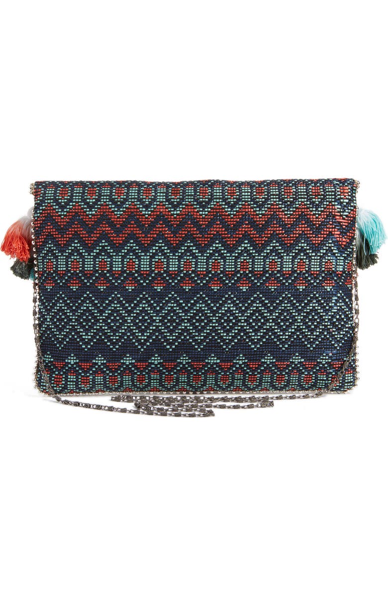 STEVEN by Steve Madden Josa Tassel & Bead Clutch, Alternate, color,