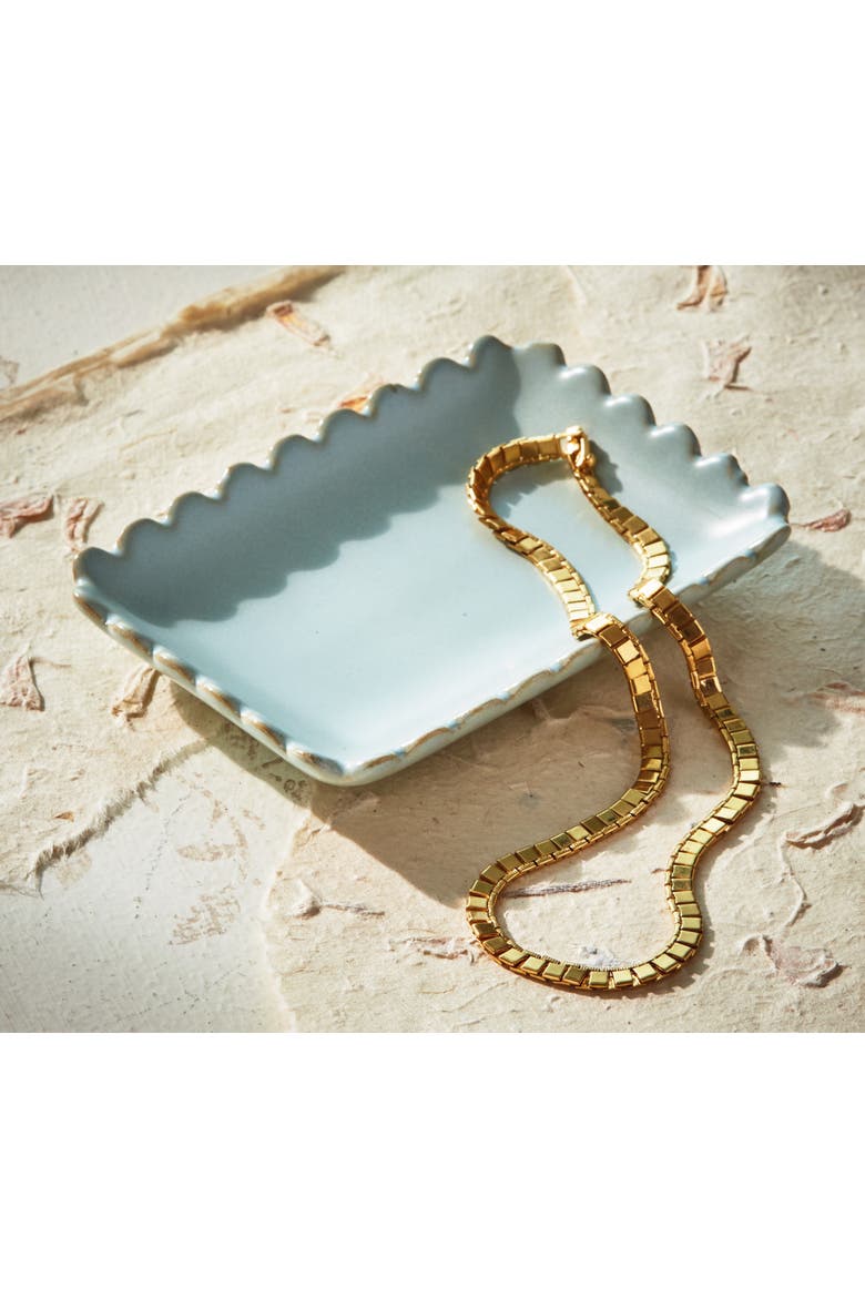 Scallop Rectangle Trinket Dish Light Blue Stoneware Everyday, Alternate, color, Blue