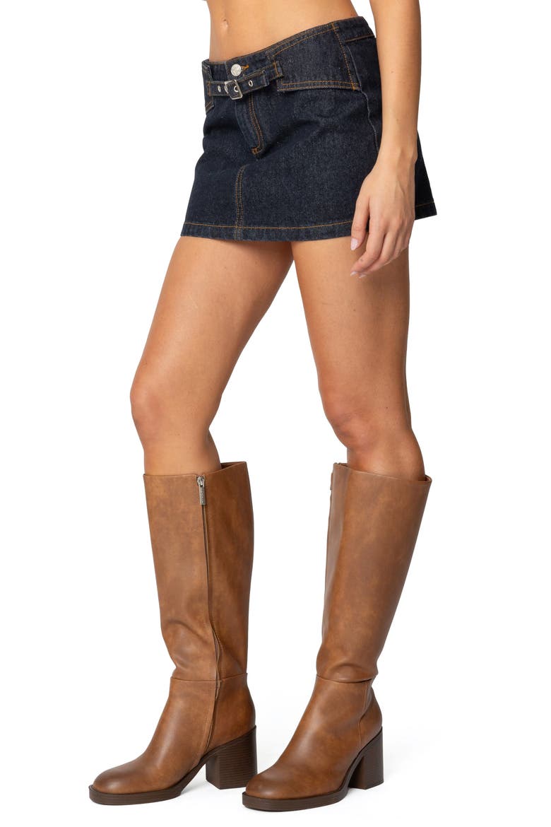 Keira Buckle Denim Miniskirt, Alternate, color, DARK-BLUE