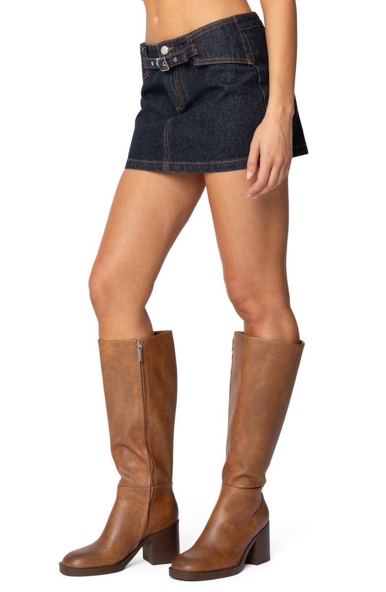 EDIKTED Keira Buckle Denim Miniskirt, Alternate, color, Dark-Blue