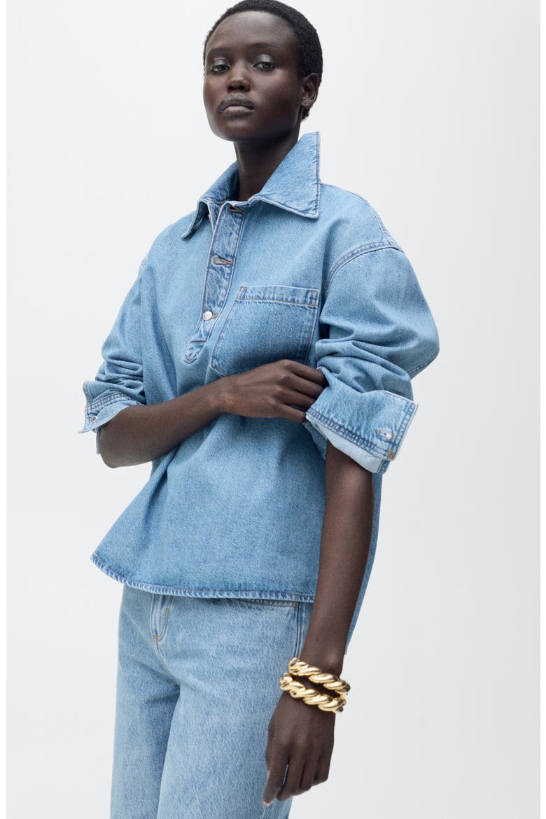 Denim Popover Top, Alternate, color, MEDIUM BLUE