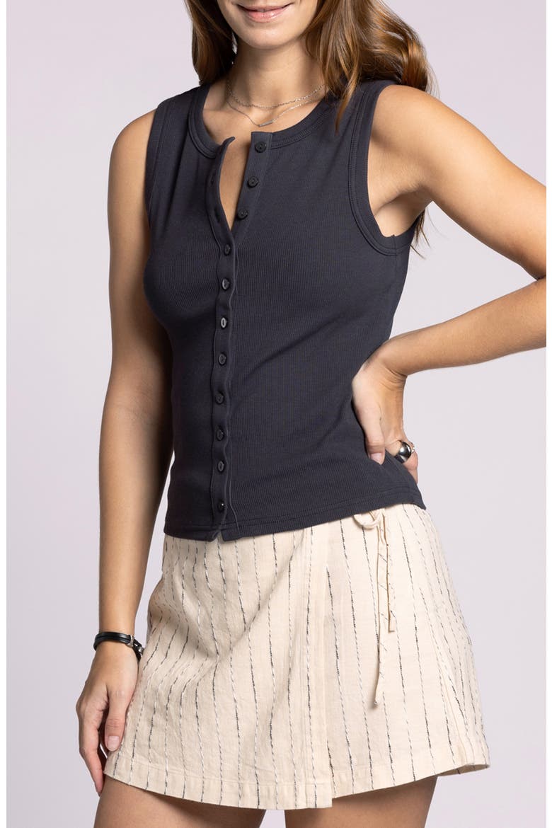 Luella Rib Button-Up Tank, Alternate, color, OBSIDIAN