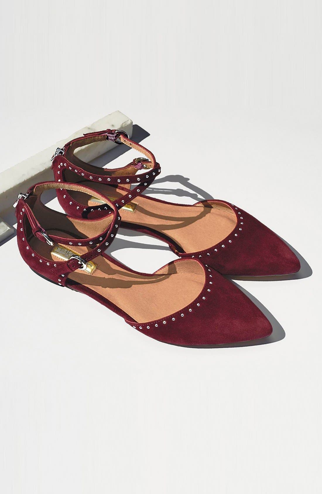'Bristal' Ankle Strap Pointy Toe Flat, Alternate, color, BLACK SUEDE