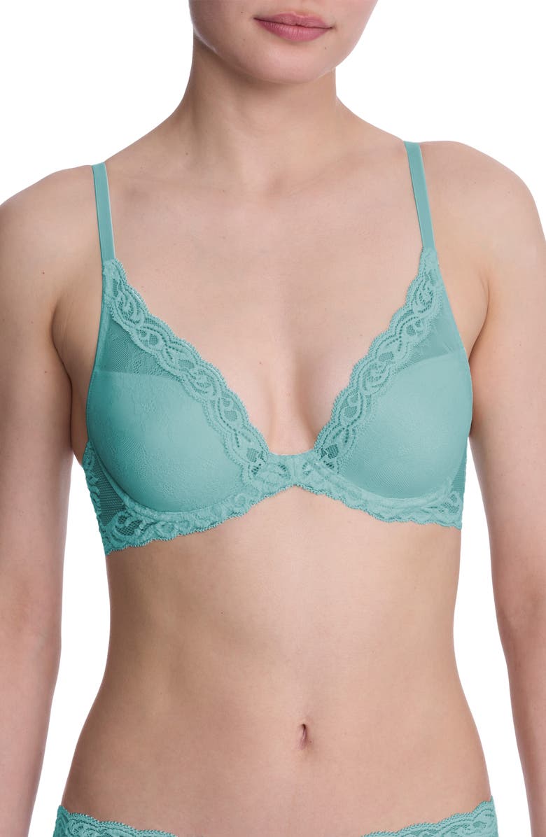 Natori Feathers Plunge T-Shirt Basics Bra, Main, color, Bright Teal
