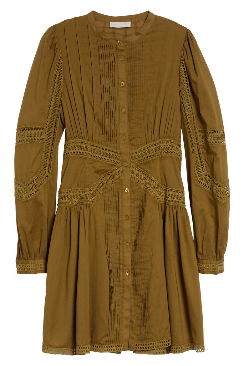 Elysia Pintuck Lace Long Sleeve Minidress, Alternate, color, LICHEN