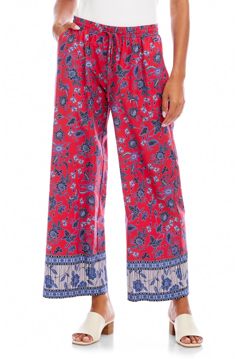 Crop Cotton Drawstring Pants, Main, color, RED