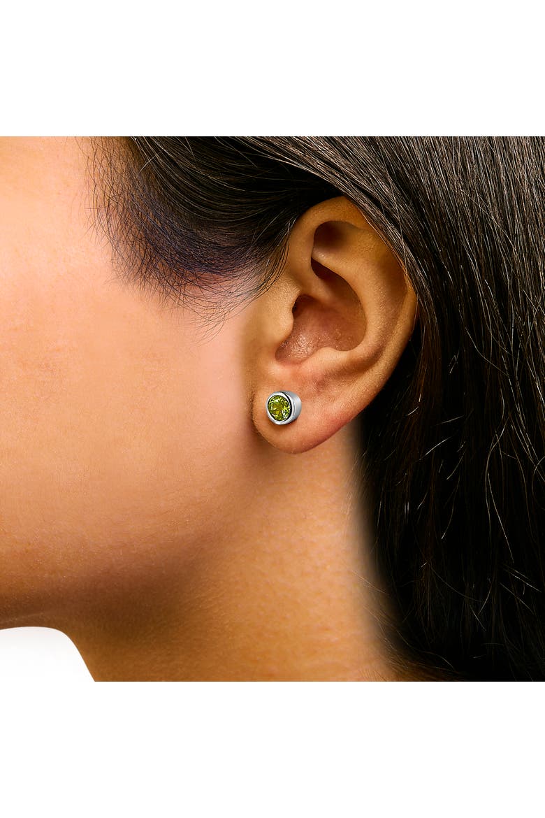 .925 Sterling Silver 6MM Bezel Set Created Gemstone Solitaire Stud Earrings, Alternate, color, Green Peridot