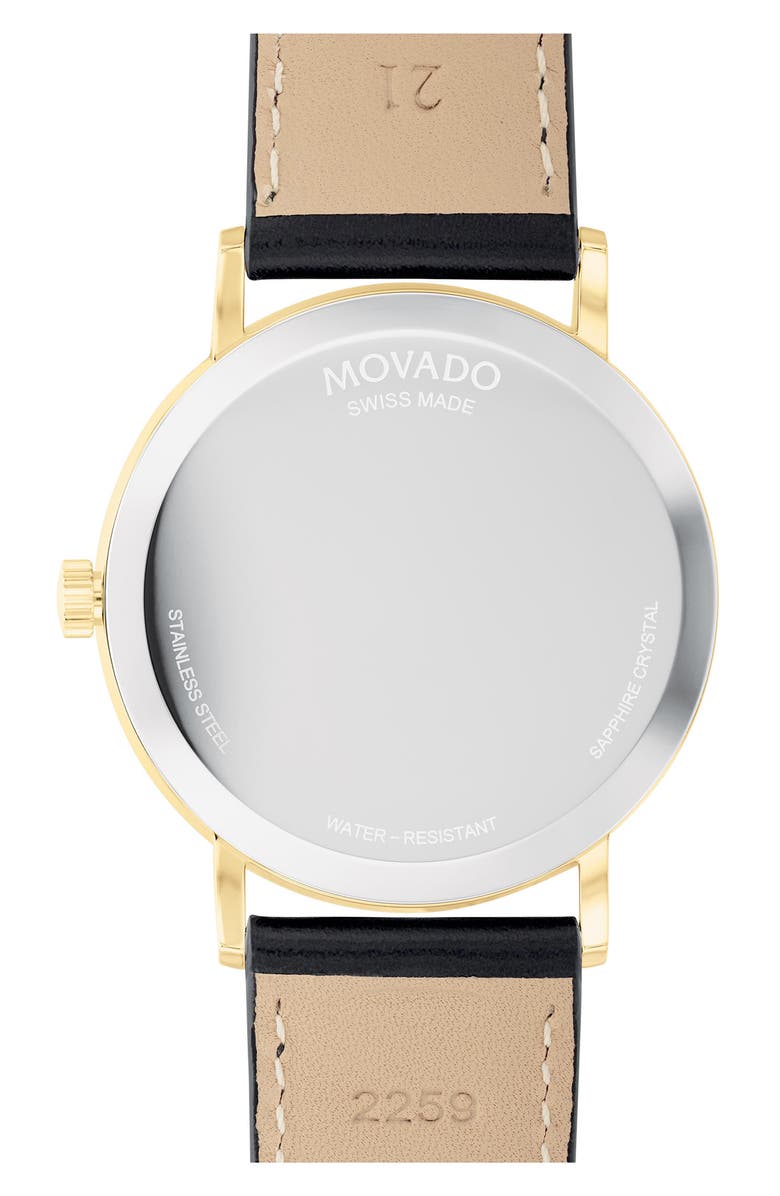 Movado Signature Leather Strap Watch, 40mm x 5.7mm, Alternate, color, Black Dial