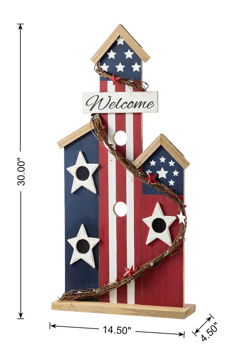 30"H Patriotic Americana Wooden Birdhouse Porch Decor, Alternate, color, Blue