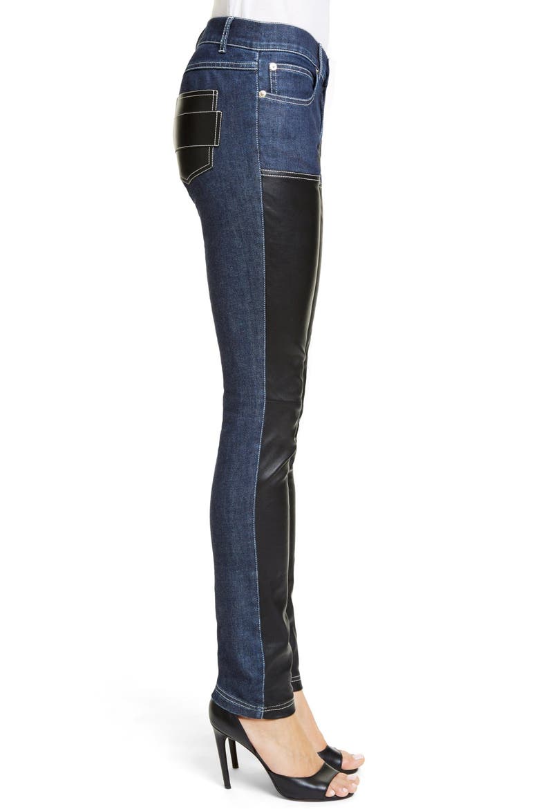 Bonded Leather Trim Jeans, Alternate, color, DARK BLUE