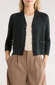 Adrianna Papell Frayed Waffle Knit Cardigan