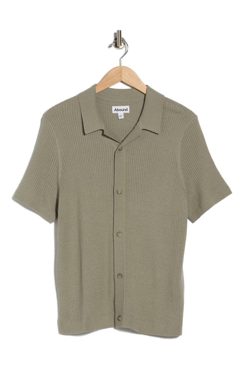 Short Sleeve Button-Up Sweater, Alternate, color, GREEN CHAPARRAL