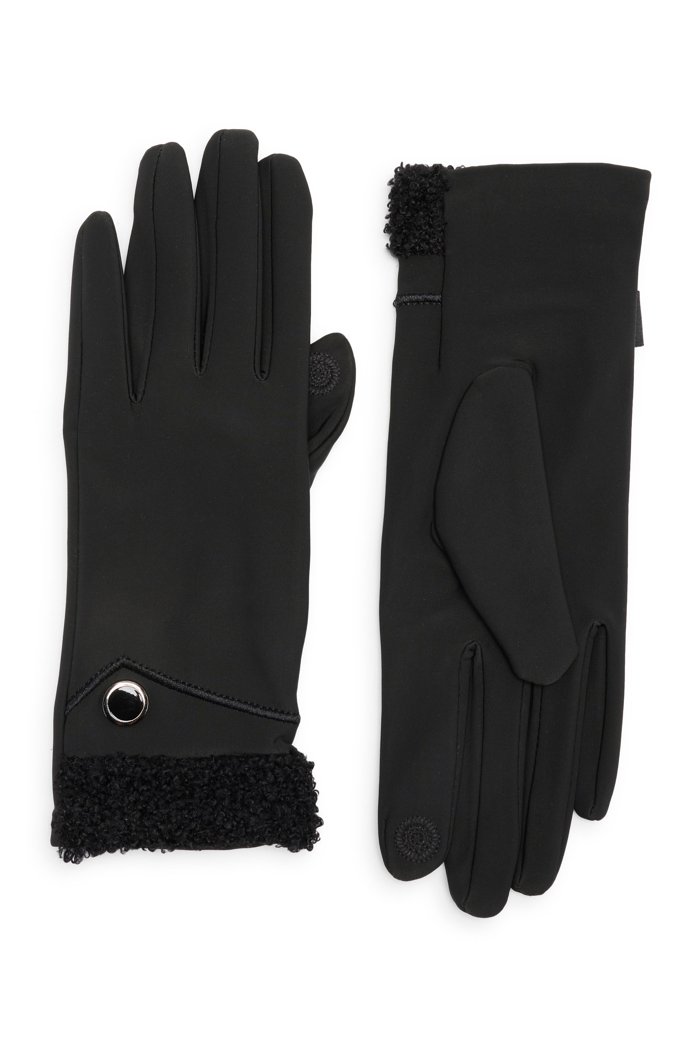 Nanette Lepore Faux Shearling Cuff Scuba Knit Gloves