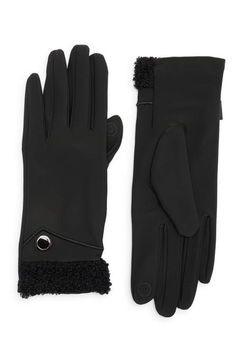 Faux Shearling Cuff Scuba Knit Gloves