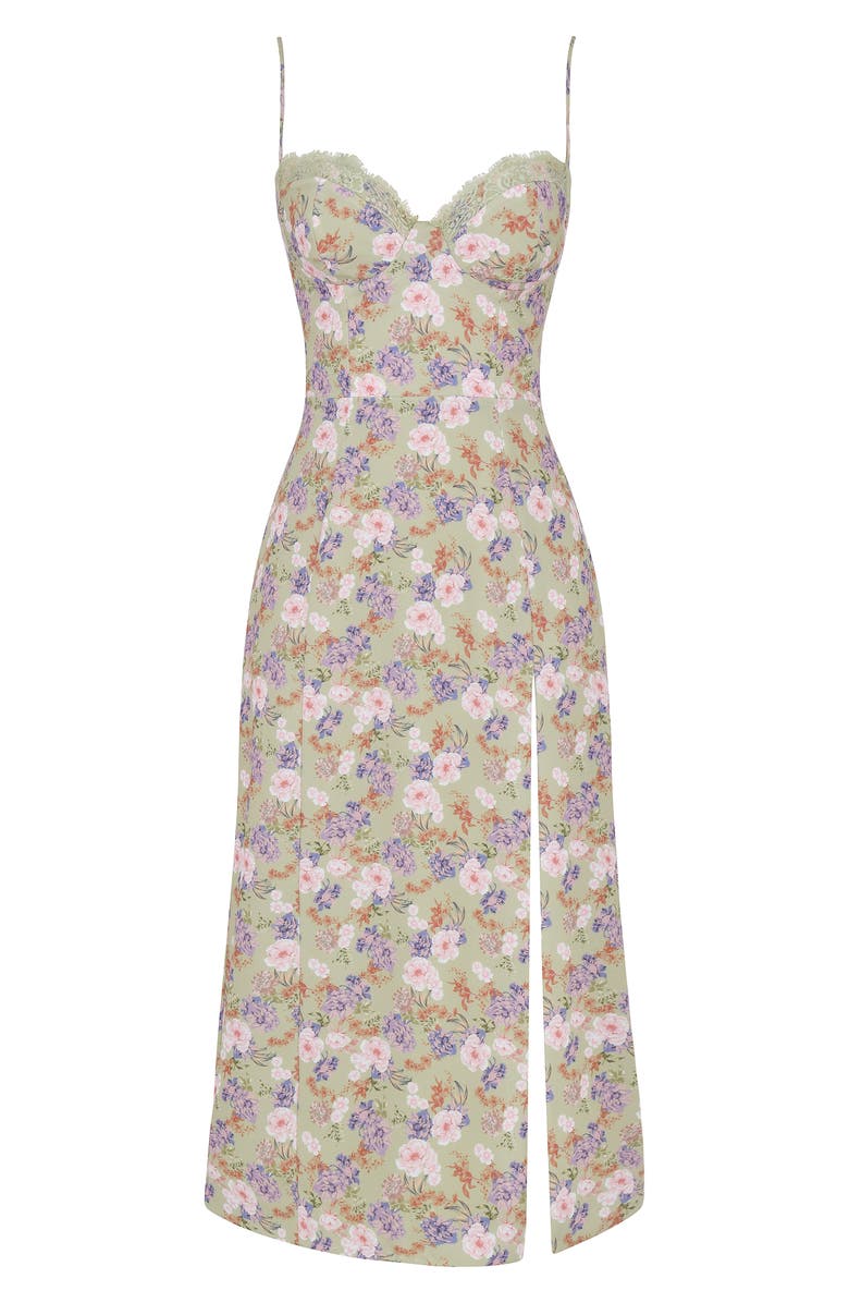 HOUSE OF CB Corset Crepe Midi Sundress, Alternate, color, Peony Print
