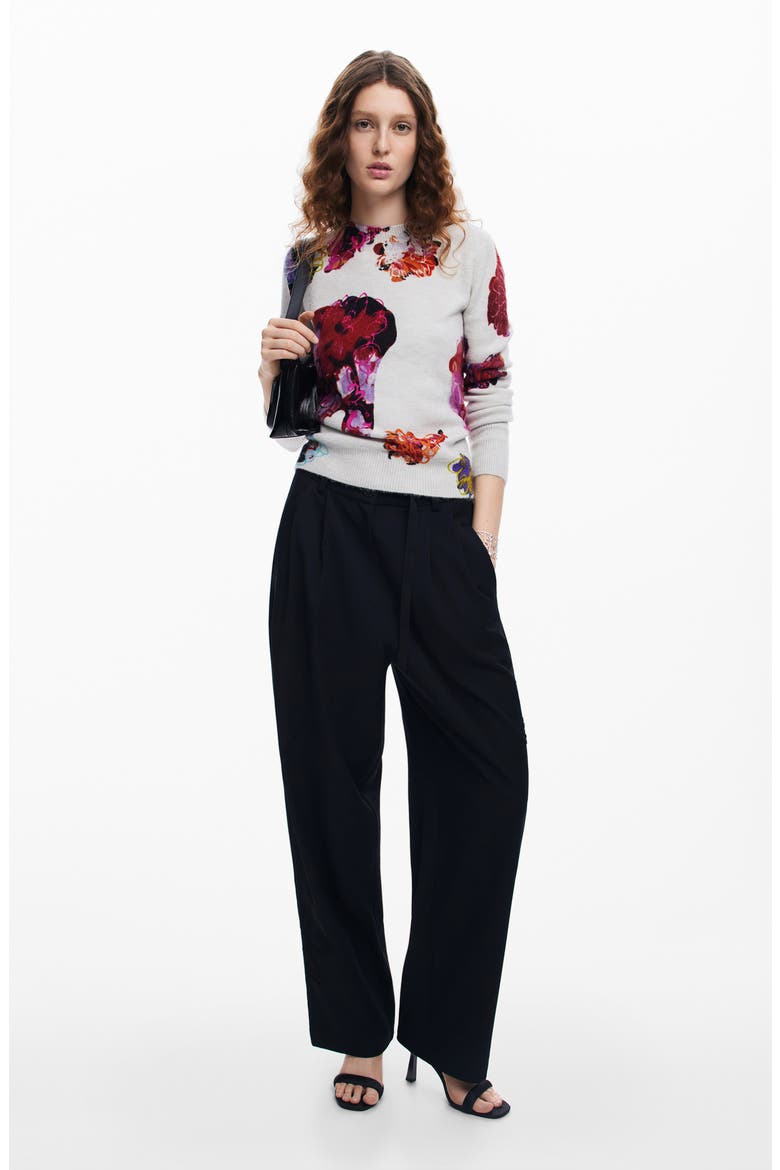 Maxflower Scribble Print Floral Crewneck Sweater, Alternate, color, BLUE