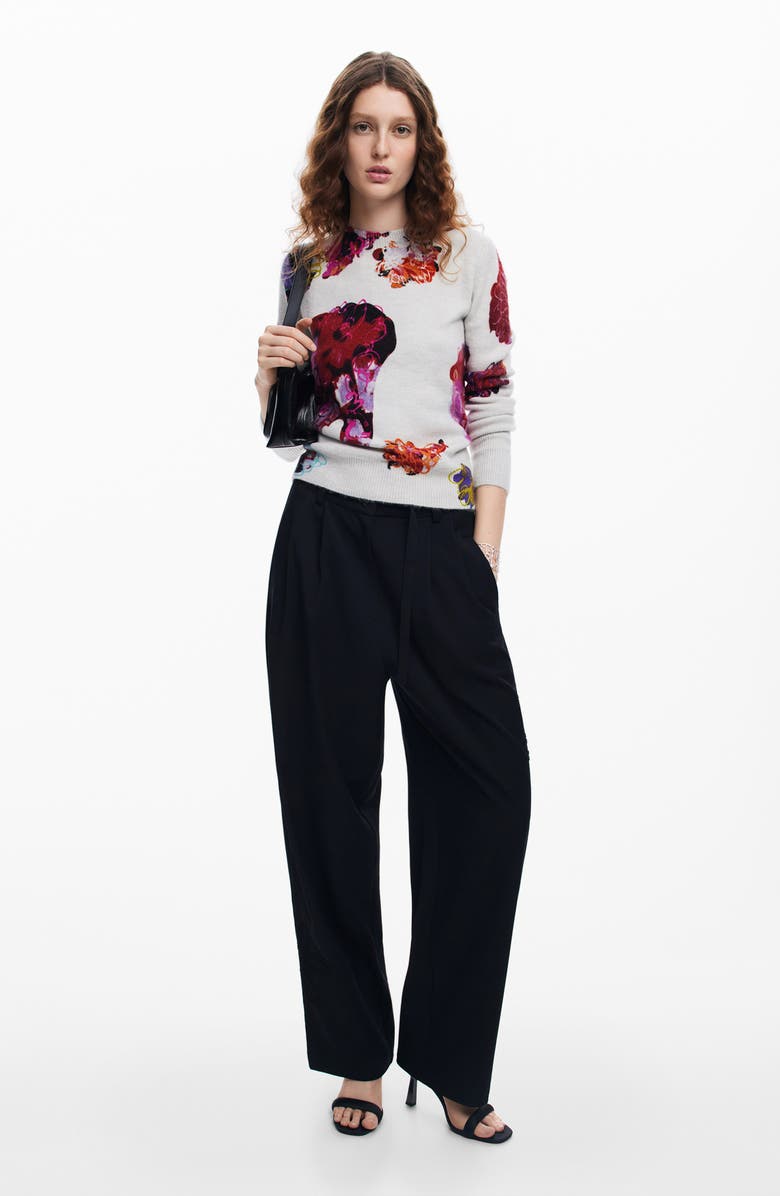 Desigual Maxflower Scribble Print Floral Crewneck Sweater, Alternate, color,