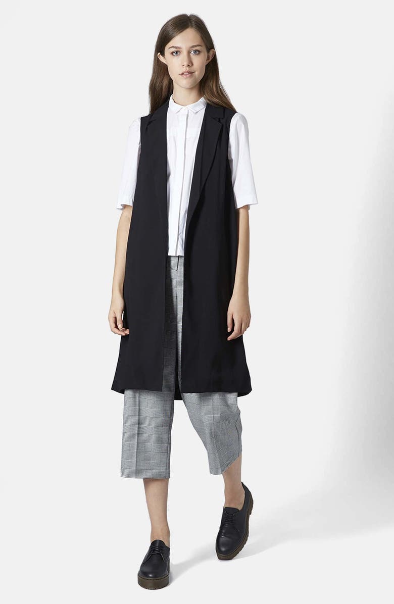 Topshop Sleeveless Side Split Coat, Main, color, Black