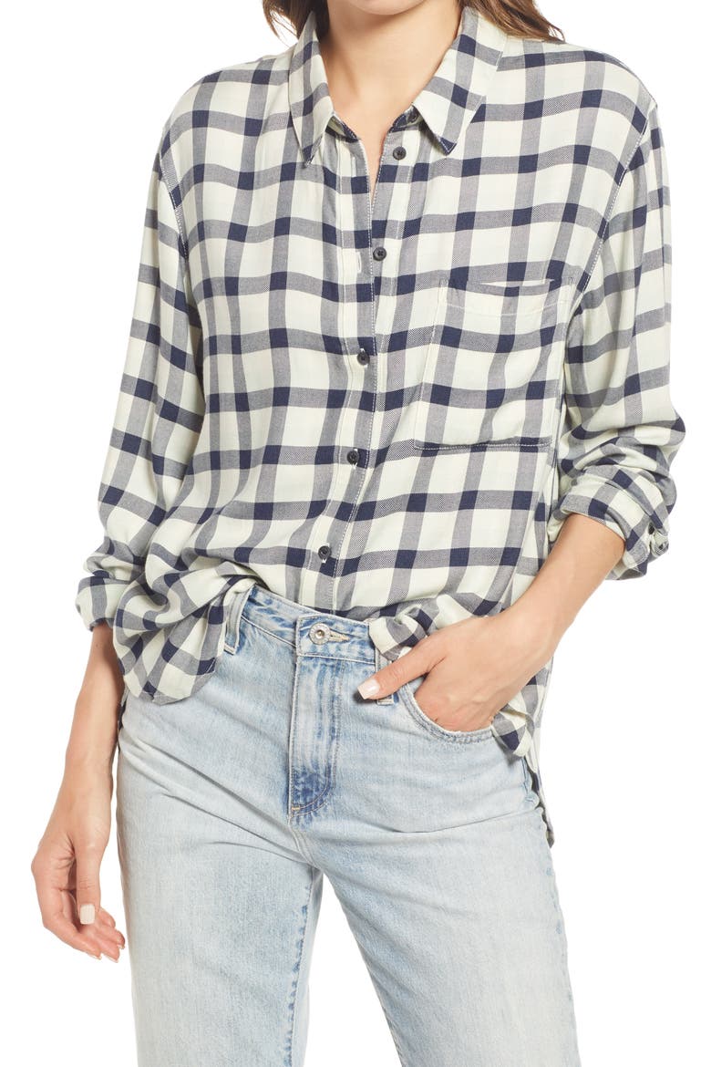 Boyfriend Shirt, Main, color, IVORY- NAVY JADE CHECK