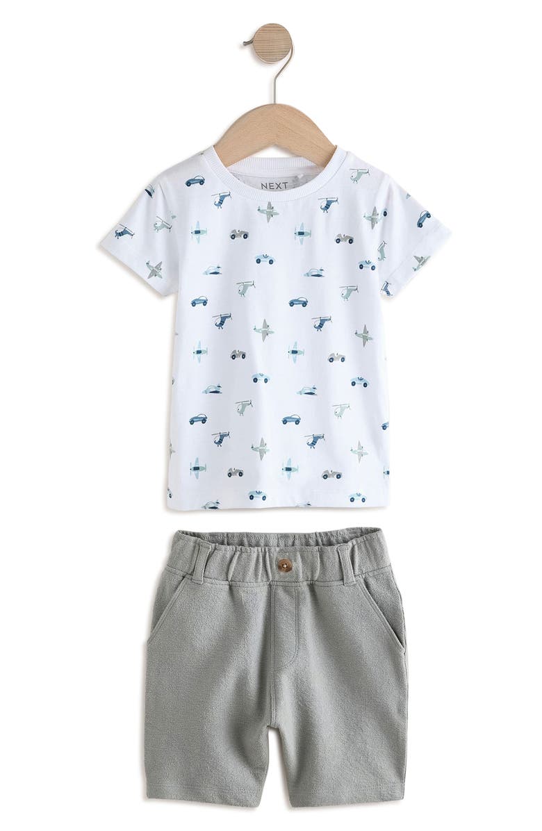 NEXT Kids' Transport Print T-Shirt & Pull-On Shorts Set, Main, color, White