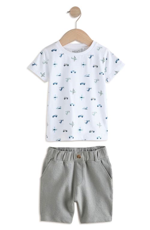 Next Kids' Transport Print T-shirt & Pull-on Shorts Set In White