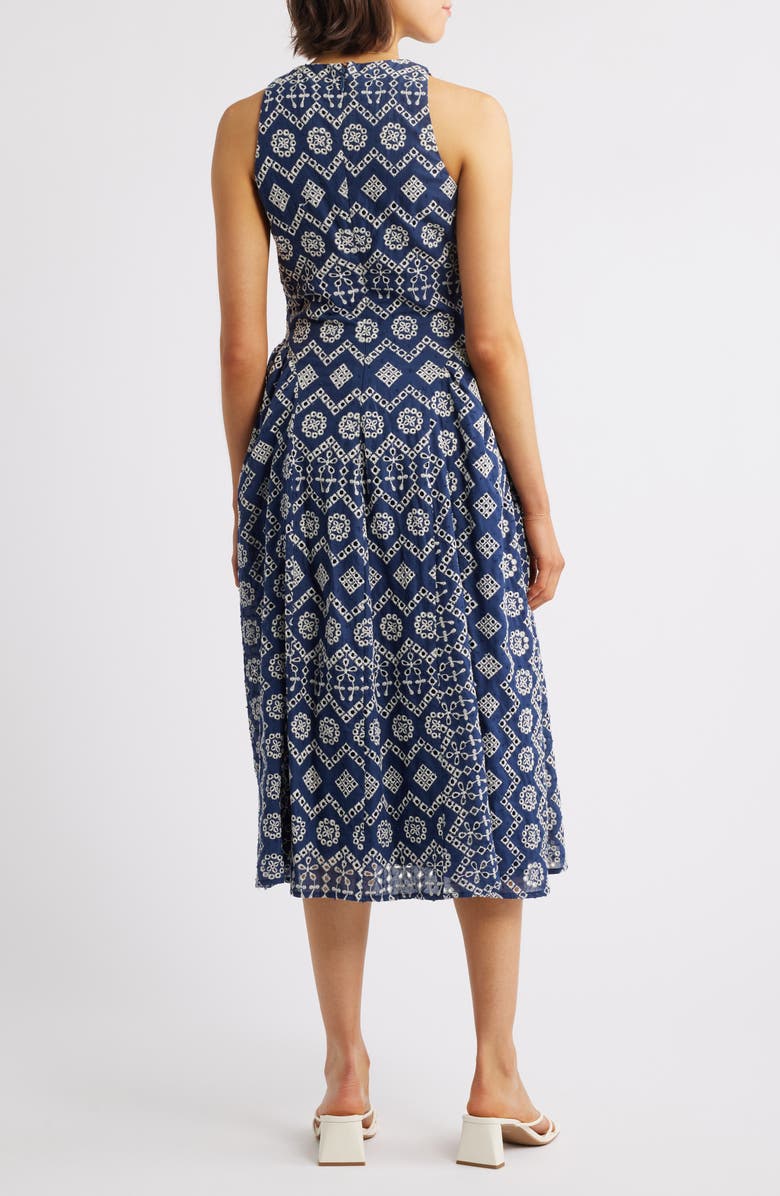 Adelyn Rae Soraia Eyelet Embroidery Midi Dress, Alternate, color, Navy