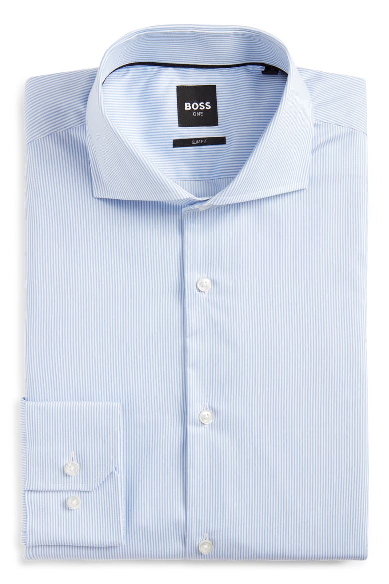 Hank Kent Slim Fit Stripe Cotton Dress Shirt, Alternate, color, LIGHT/ PASTEL BLUE