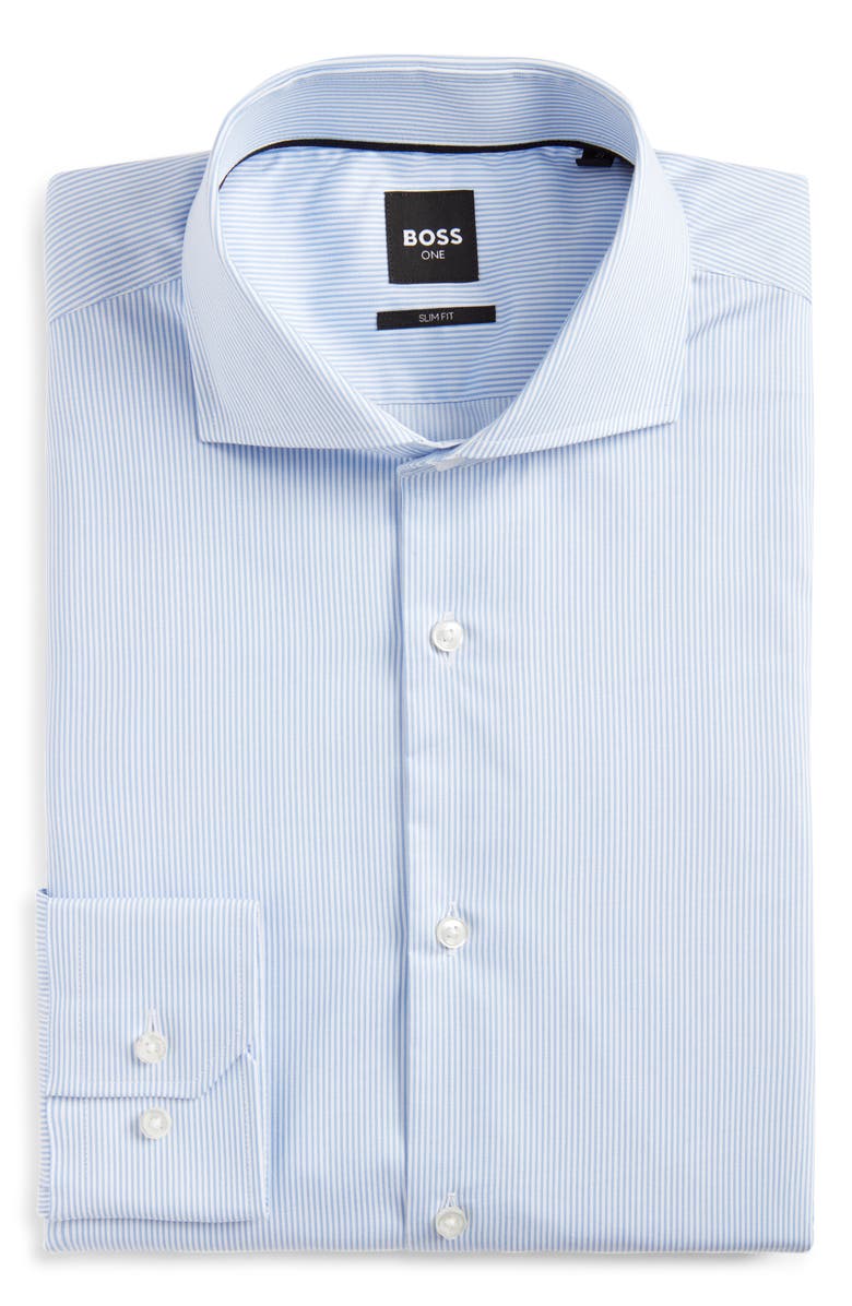 BOSS Hank Kent Slim Fit Stripe Cotton Dress Shirt, Alternate, color, Light/ Pastel Blue