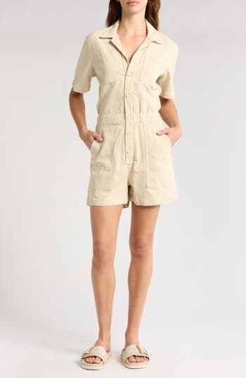 Mother The Patch Springy Linen-blend Romper In Mojave Desert