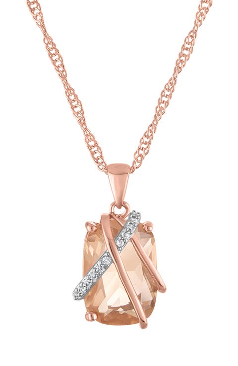 Synthetic Morganite Cushion Pendant Necklace