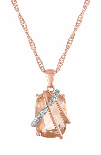 Synthetic Morganite Cushion Pendant Necklace