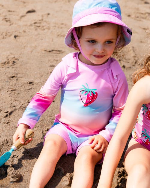 Deux Par Deux Baby Girl's Long Sleeve One-piece Rashguard Pink, Orange, And Turquoise In Multi