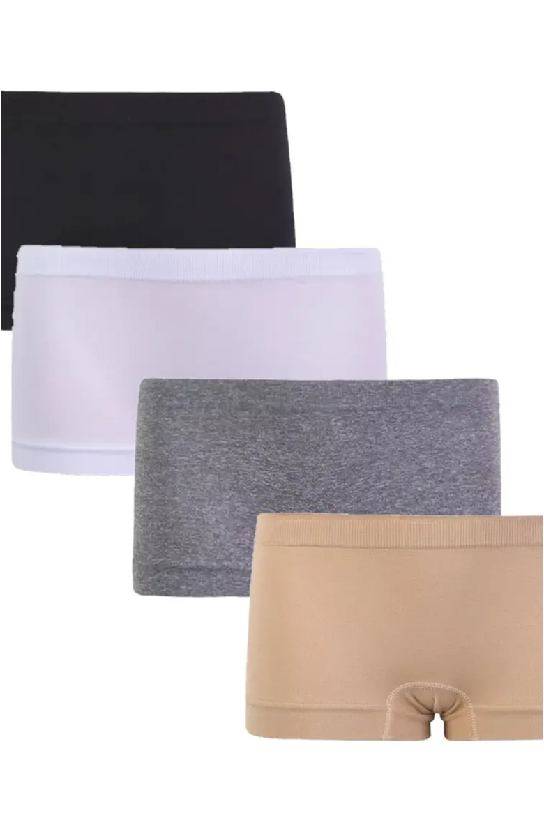Malibu Sugar Bundle of four boy shorts - Big Kid, Main, color, Black, Gray, Nude & White