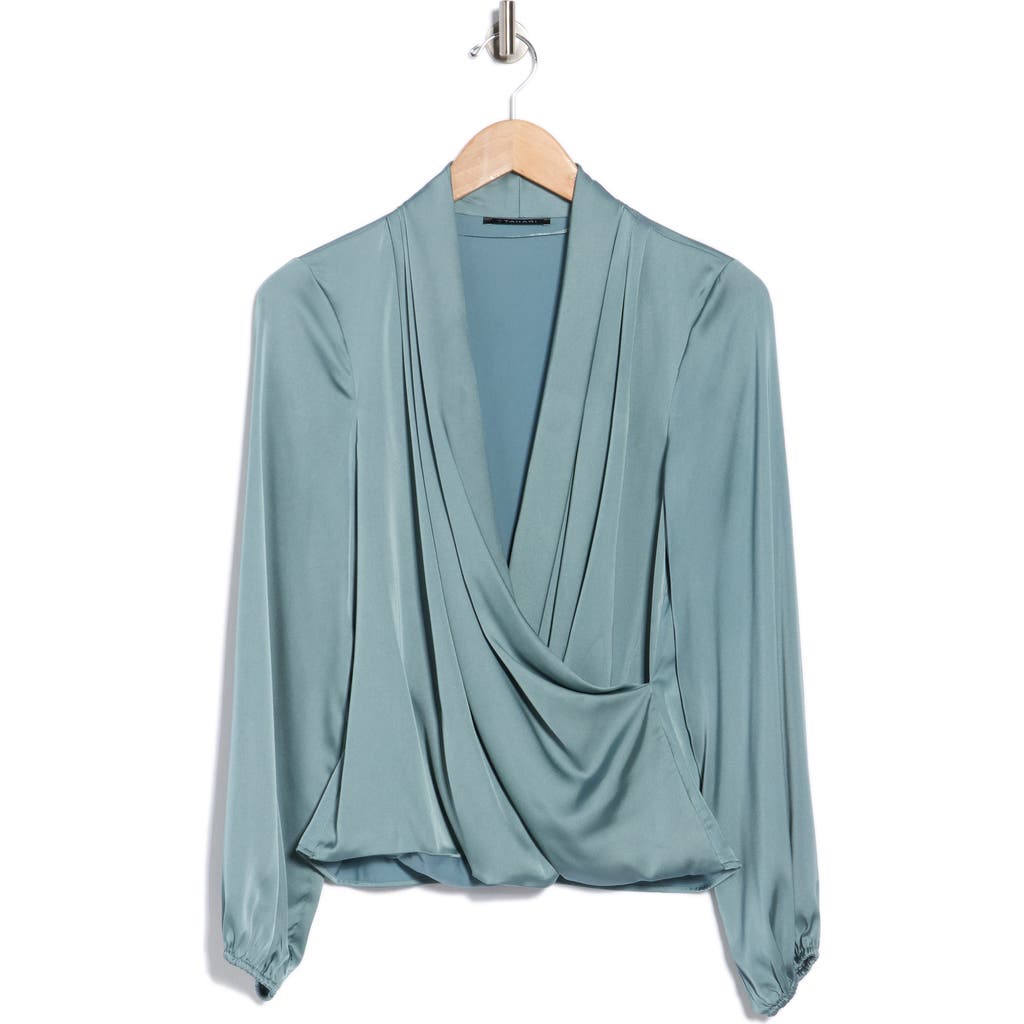 T Tahari Long Sleeve Faux Wrap Top In Green