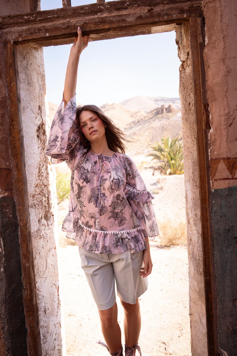 Printed Batist Blouse With Ruffles, Alternate, color, Powder Rose