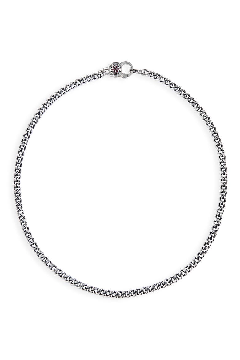 Men's Ruby Rosette AA Curb Chain Necklace, Main, color, STERLING SLIVER