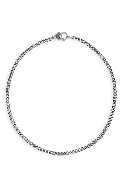 Men's Ruby Rosette AA Curb Chain Necklace