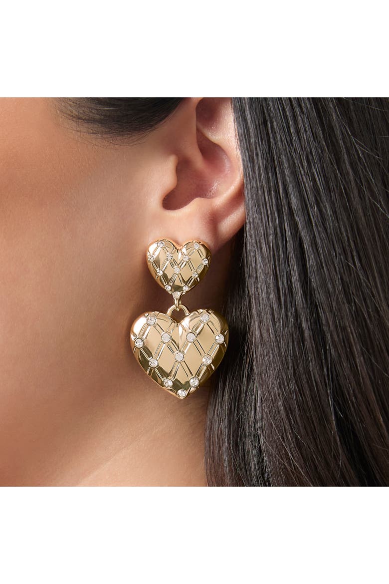 Double Heart Drop Earrings, Alternate, color, Gold Tone