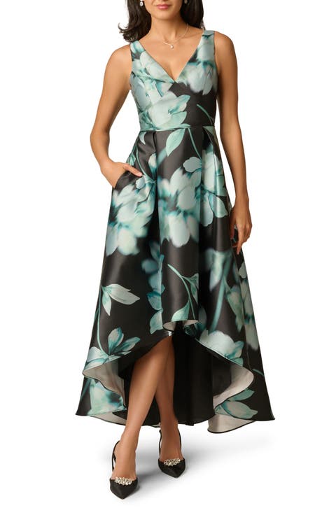 Printed High-Low Mikado Gown