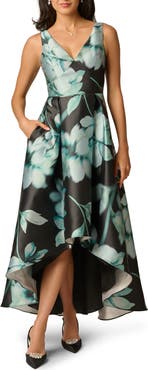 Adrianna Papell Printed High-Low Mikado Gown