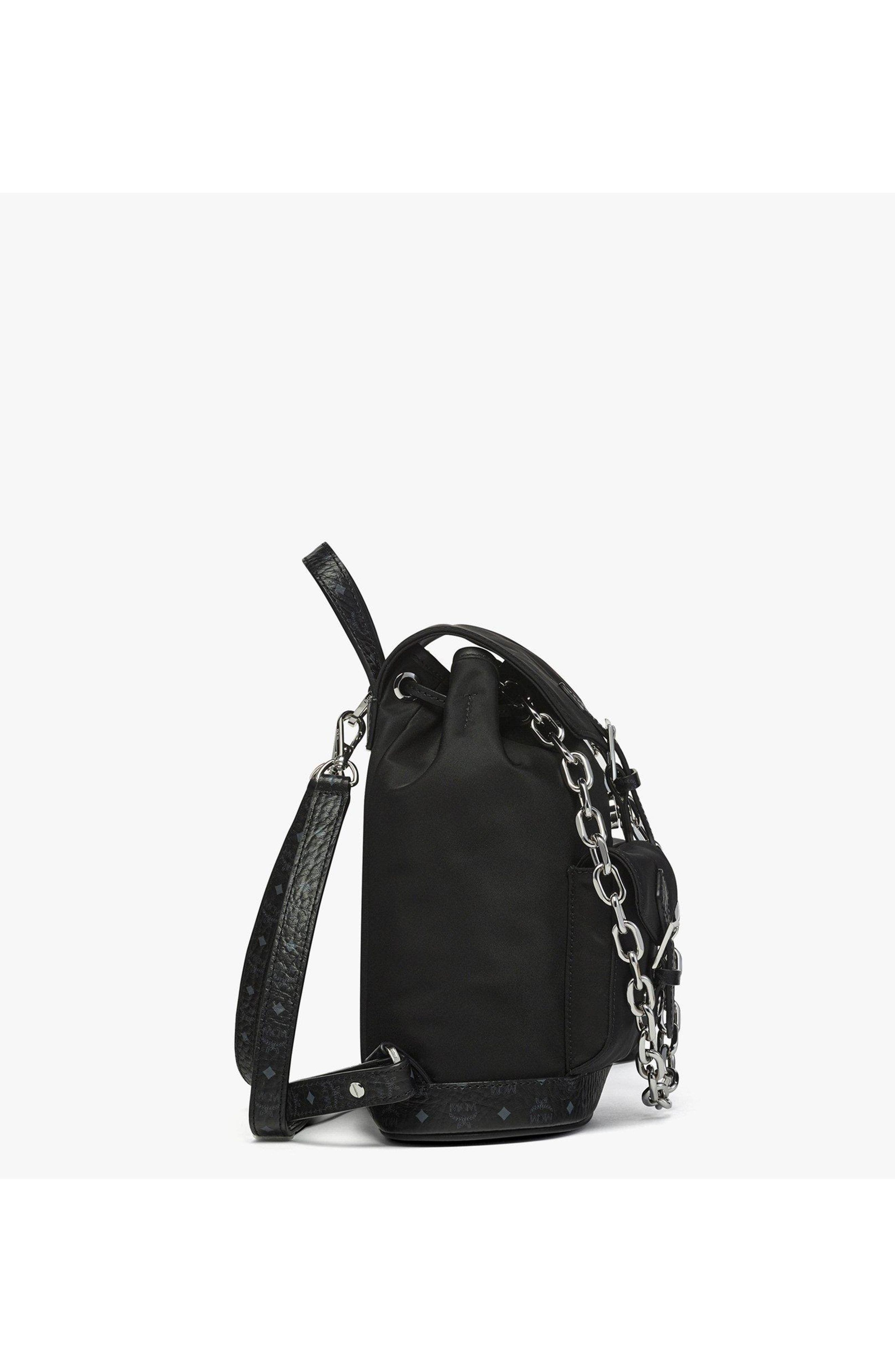 MCM Mini Aren Drawstring Backpack in ECONYL and Leather, Alternate, color, Black