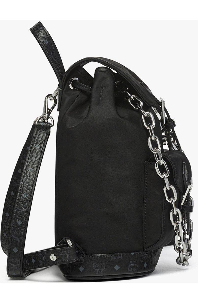 MCM Mini Aren Drawstring Backpack in ECONYL and Leather, Alternate, color, Black