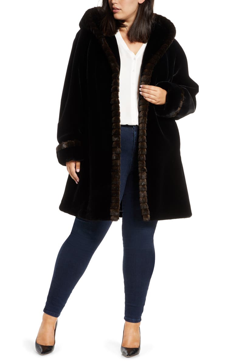 Gallery Faux Fur Swing Coat, Main, color,