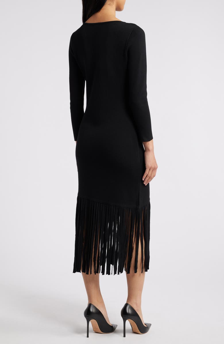 Anne Klein Fringe Long Sleeve Sweater Dress, Alternate, color, 