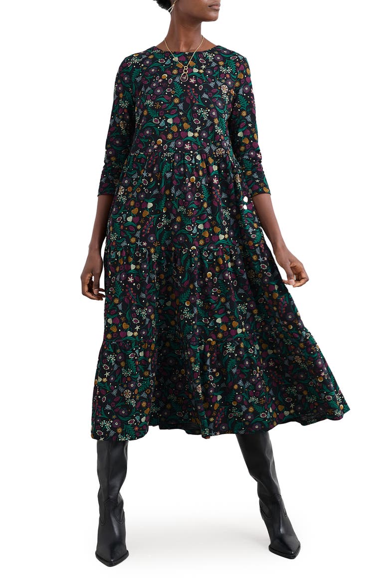 Line Strokes Floral Print Dress, Main, color, ILLUMINATED GARDEN ONYX