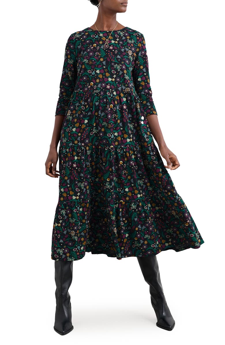 Seasalt Cornwall Line Strokes Floral Print Dress, Main, color, Illuminated Garden Onyx