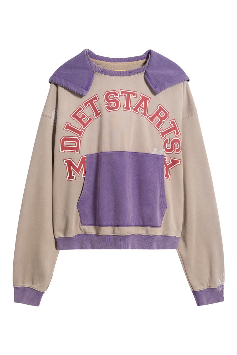 Collegiate Overlap Cotton Hoodie, Alternate, color, TAN/PURPLE