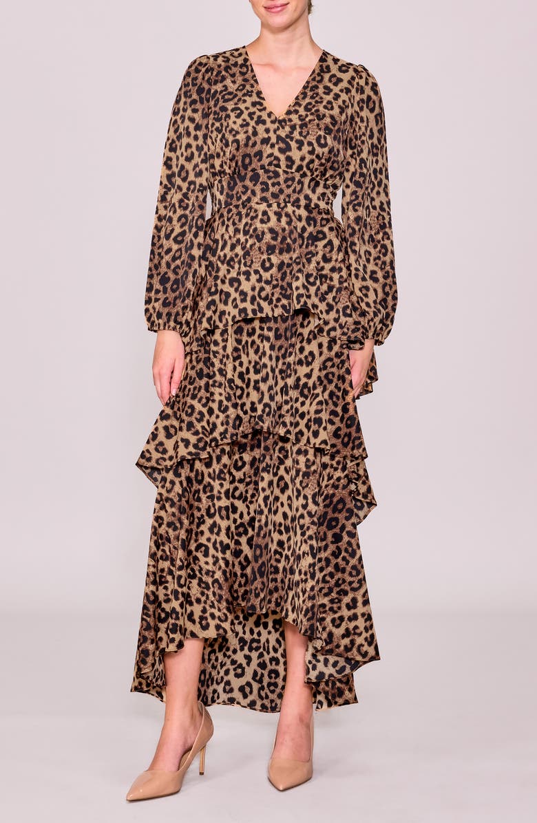 MELLODAY Long Sleeve Tiered Maxi Dress, Main, color, Cheetah